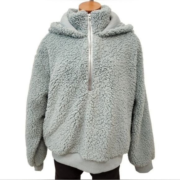 Victoria's Secret Womens Green Sherpa Half-Zip Hoodie Pullover - Picture 2 of 12